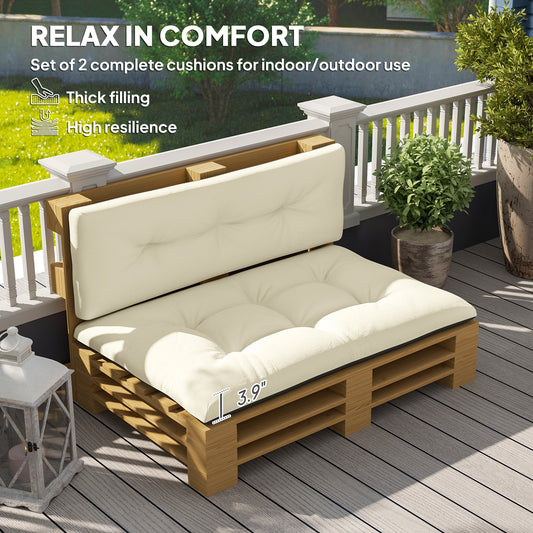 HKM-244371 Cream White 3.9 Thick Tufted Outdoor 2 Seater Pallet Cushions Set for Garden and Patio