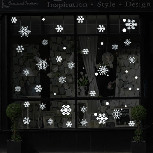 HKM-244435 Large White Snowflake Glass Decoration Stickers - Waterproof PVC Wall Murals for Stylish Holiday Decor