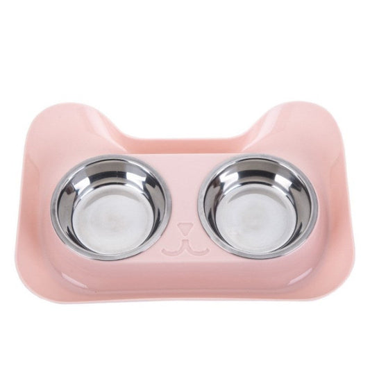 HKM-246483 Cat Head Double Bowl - PP and Stainless Steel Material, 31cm x 21.5cm