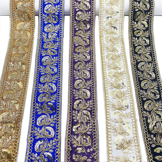 HKM-249363 Bohemian Vintage Gold Stranded Rope Embroidery Ribbon - 5CM Wide for DIY Crafts and Home Décor