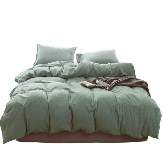 HKM-250387 Solid Color Cotton Four-Piece Bedding Set for Modern Dormitories - Fitted Sheet, Quilt Cover, and Pillowcases