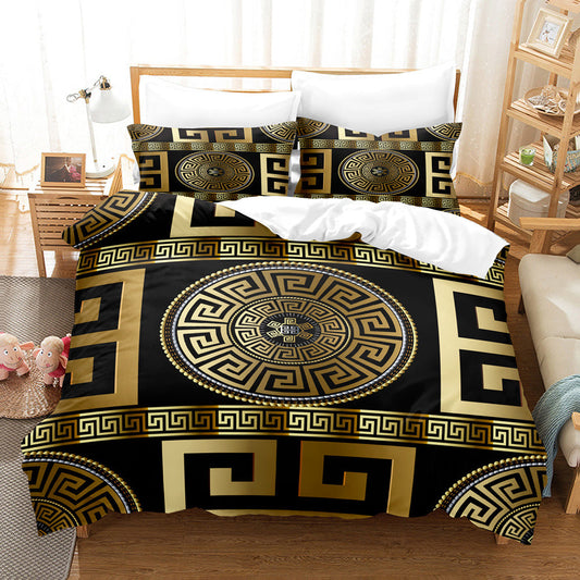 HKM-250899 Striped Brushed Chemical Fiber Bed Set - Modern Simplicity Available in Multiple Sizes
