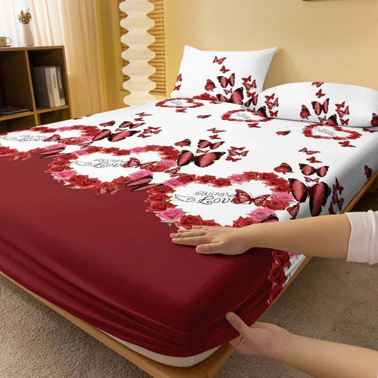HKM-251539 Colorful Butterfly Fitted Sheet for Girls' Bedroom - Multiple Sizes Available