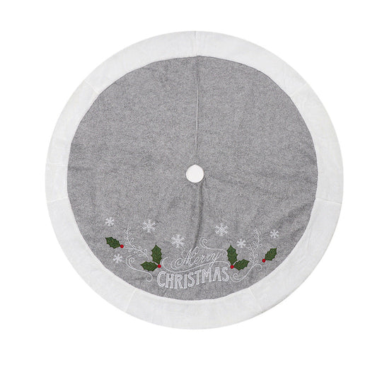 HKM-253331 Gray Leaf Christmas Tree Skirt - 48-Inch Flannel Decorative Holiday Accessory