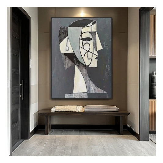 HKM-253971 Hand-Painted Modern Oil Painting Portrait on Canvas for Home Decor - Vertical Design