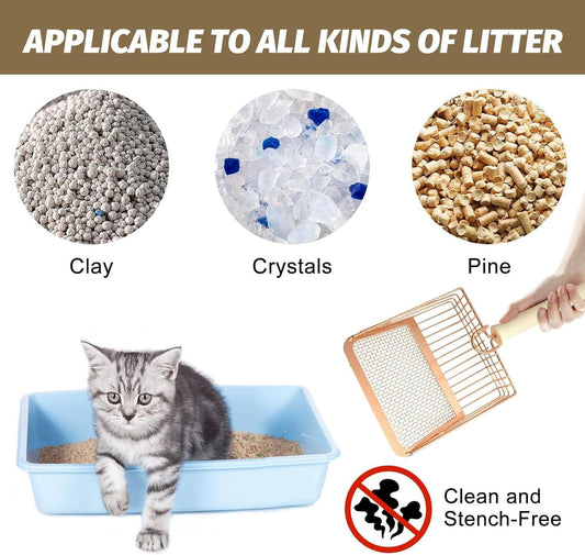 HKM-256339 Metal Litter Scoop with Wooden Handle - Deep Cat Poop Sifter for Litter Box