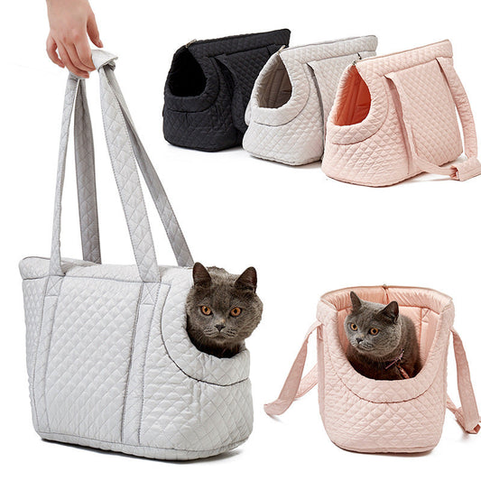 HKM-256531 Korean Style Portable Quilted Pet Shoulder Bag for Cats and Small Dogs - Multiple Colors Available