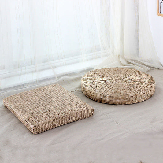 HKM-257619 Light Yellow Tatami Straw Woven Futon Cushion for Bay Window Yoga and Floor Use