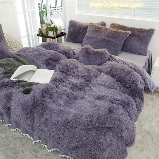 HKM-258963 Luxury Mink 4-Piece Bed Set in Assorted Sizes - Soft Polyester Fabric
