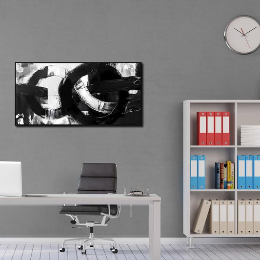 HKM-264339 Handmade Black and White Abstract Oil Painting on Canvas - Unframed Art for Living Room Decor