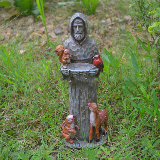 HKM-265491 St. Francis Resin Bird Feeder Statue for Outdoor Garden Decor