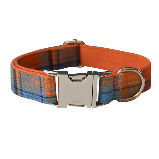 HKM-267411 Orange Velvet Dog Collar and Leash Set with Bow - Casual Style - Multiple Sizes Available