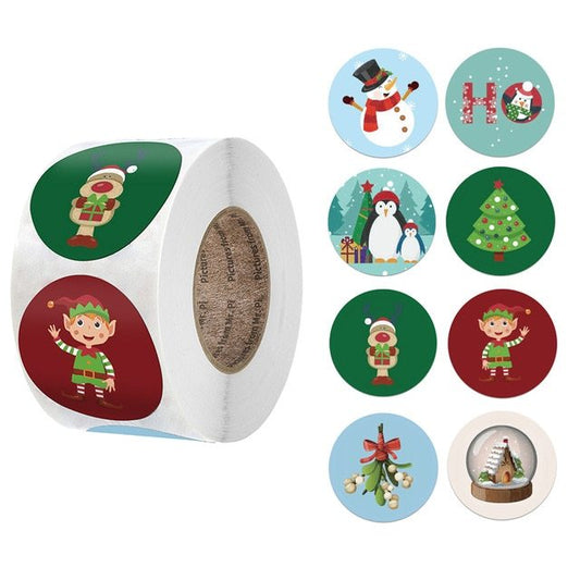 HKM-269459 Kraft Paper Round Stickers for Christmas Day Decoration - 500 Pieces per Roll
