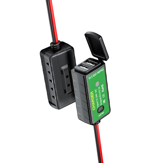 HKM-270035 12V Dual USB Waterproof Motorcycle Charger - SAE to USB, 2400mA Output