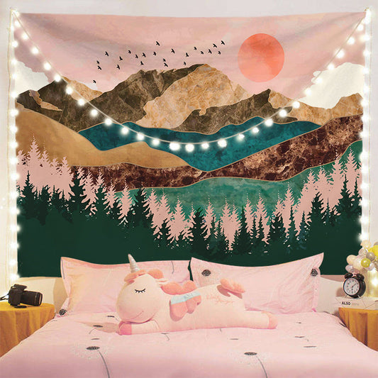 KTX-271699 Sun and Mountains Geometric Wool Tapestry - Machine Woven Decorative Wall Art