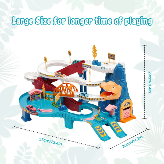 HKM-271955 Dinosaur Climbing Hills Track Set with Winding Highway and Car Parking Lot for Ages 2 and Up