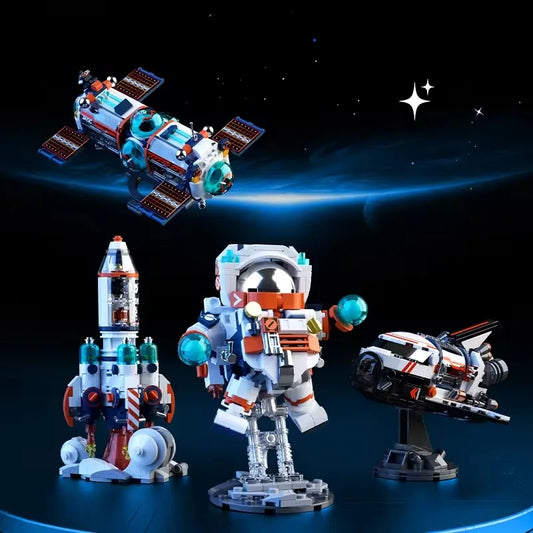 HKM-273939 Cute Cyber Astronaut Rocket Building Block Set - 50 Pieces for Space Exploration Fun, Ages 2 and Up