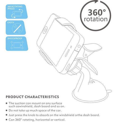 HKM-279123 Multi-Function Phone Holder with 360-Degree Rotation for Cars and More, Adjustable Design, Non-Scratch ABS Material