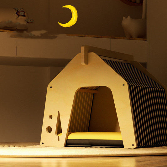 HKM-282003 Multi-Layer Wooden Cat Climbing Frame and Cozy Nest in Log Color, Mint Green, and Tarpaulin