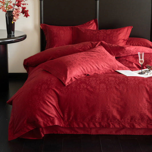 HKM-283155 Luxurious Cotton Jacquard Four-Piece Wedding Bedding Set with Floral Pattern