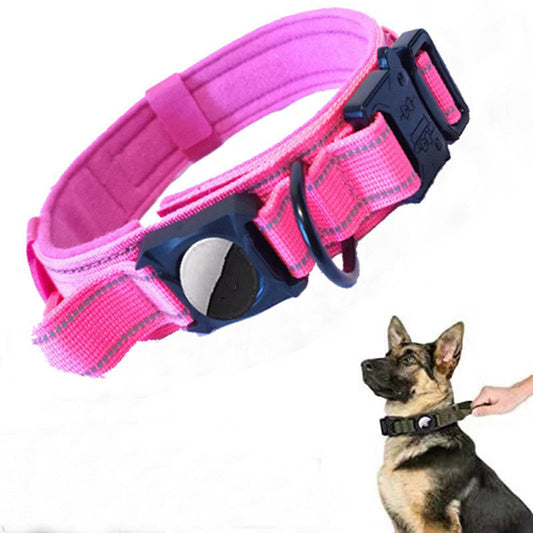 HKM-285651 Reflective Dog Collar with AirTag Positioner - Available in Pink, Black, Military Green, and Camel