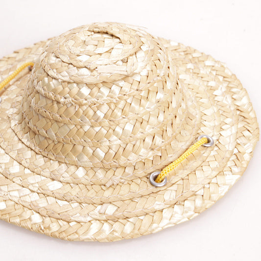 HKM-287955 Vintage Farmer Hat Ornament – Cute Cat and Dog Straw Design, Available in Sizes S, M, L for All Seasons