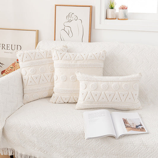 HKM-289107 Nordic Style Tufted Geometric Pillowcase – Cotton Cover with Diverse Colors and Textures, 45x45cm or 30x50cm