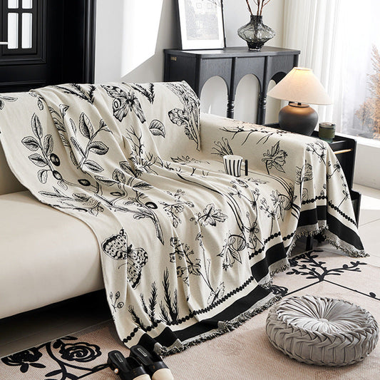 HKM-291411 Chenille Sofa Cover with Plants and Flowers, Available in Various Sizes and Colors