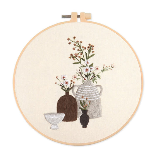 HKM-291411 Embroidery DIY Material Bag Kit - Botanical Cross Stitch Set, 30x30 Canvas