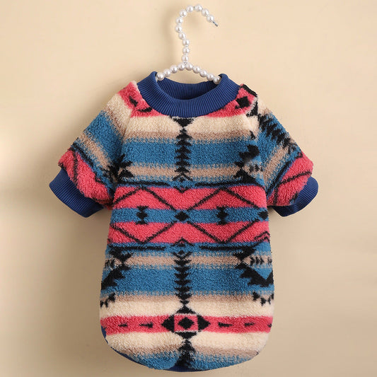 HKM-297427 Cute Striped Fleece Sweatshirt for Pets in Ethnic Style - Available in Multiple Sizes