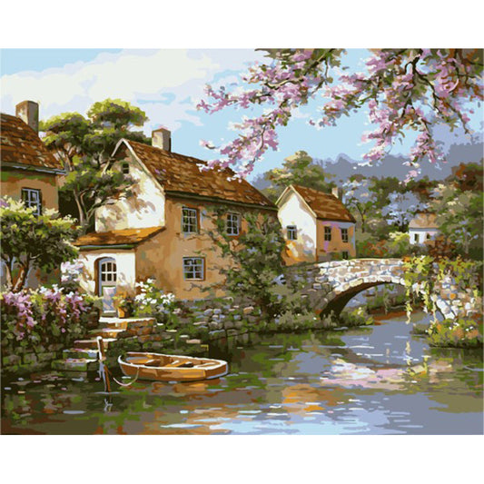 HKM-297939 Digital Oil Painting Kit - Landscape Canvas with Brushes and Pigment - Modern Simplicity in Various Scenic Styles