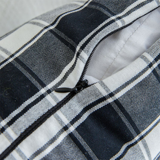 HKM-299283 Black and White Checkered Polyester Cotton Pillowcase for Sofa and Bedroom Use