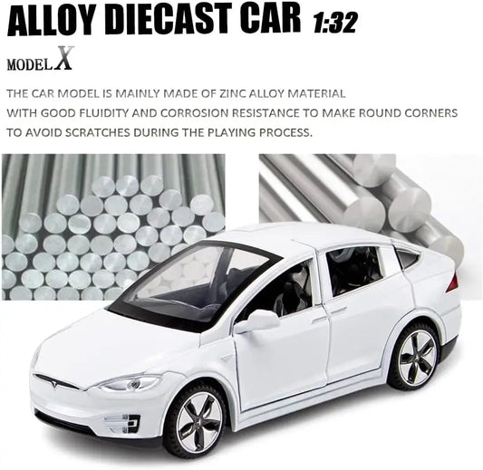 HKM-307027 Diecast 1:32 Scale Tesla Model X Toy Car with Sound and Light Features, Pull Back Action