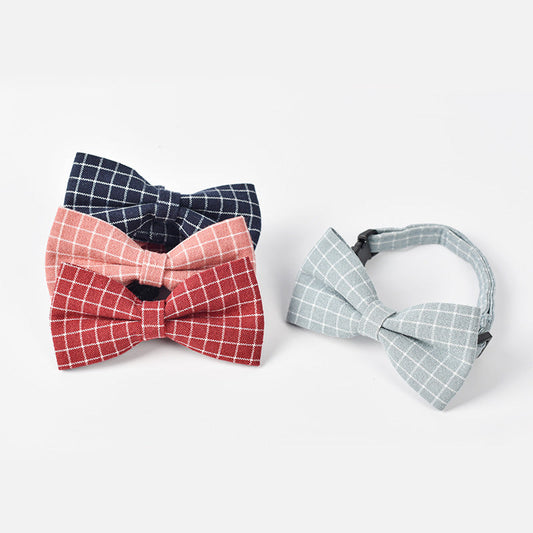 HKM-311187 Stylish British-Style Bow Tie for Dogs in Red, Dark Blue, Pink, and Gray Cotton