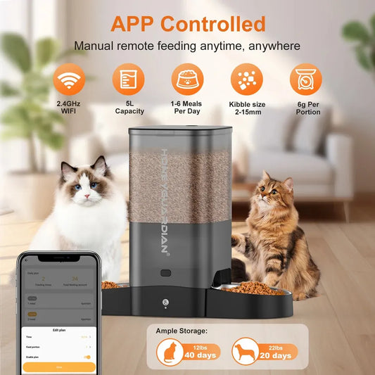 KTX-314579 Automatic Smart Pet Feeder with App Control for Two Cats - Elegant Design and Even Food Distribution
