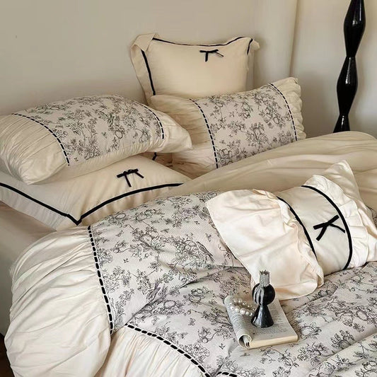 HKM-315923 French Vintage Style Warmth Four-Piece Lace Bedding Set for Autumn and Winter
