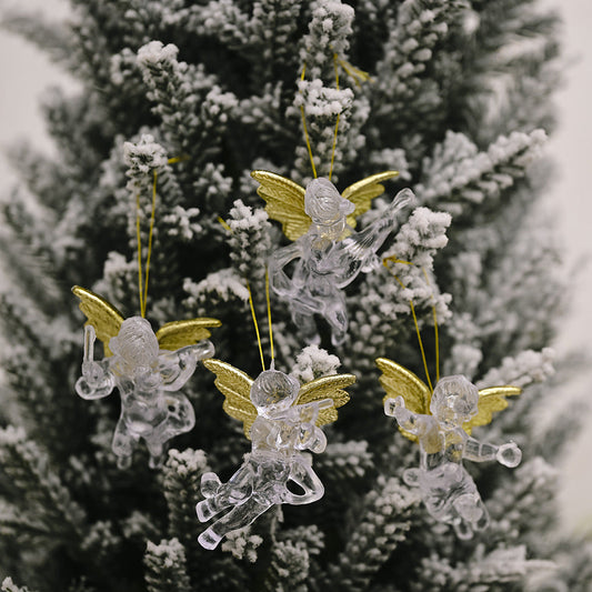 HKM-316563 Transparent Angel Pendant Christmas Ornament - 4-Pack Decorative Holiday Supplies