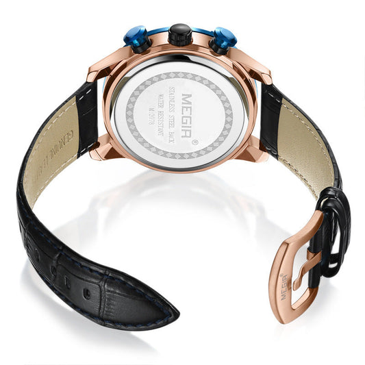 HKM-322387 Multifunctional Men's Chronograph Leather Watch with Calendar and Luminous Display
