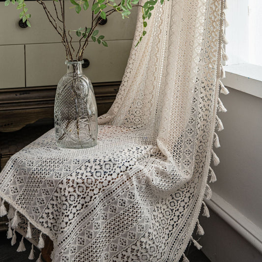 HKM-324883 Translucent Cotton Crochet Curtain in Copper Money and Rice Broom Styles