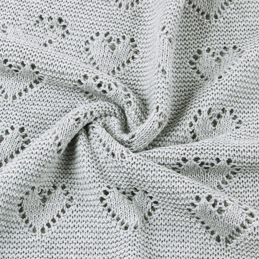 HKM-325651 Knitted Heart Hollow Cotton Baby Blanket for Newborns - Multiple Colors Available
