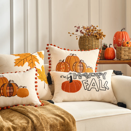 HKM-326227 Autumn Maple Leaf and Pumpkin Decorative Pillow Cover for Living Room Sofa