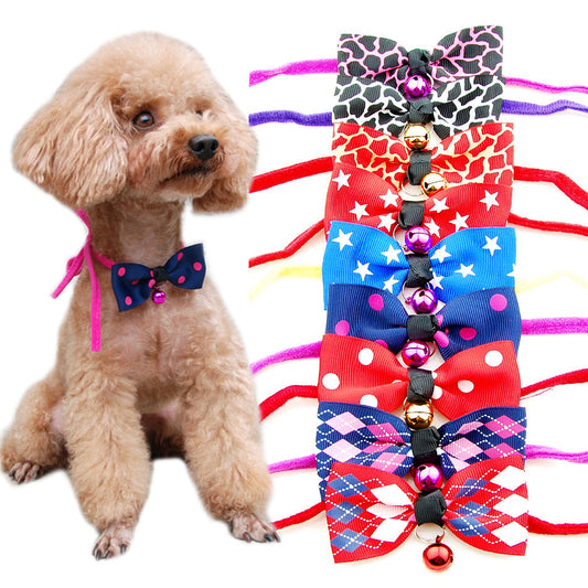 HKM-328147 Adjustable Polyester Dog and Cat Bow Tie with Copper Bell, Neck Strap Up to 56 cm