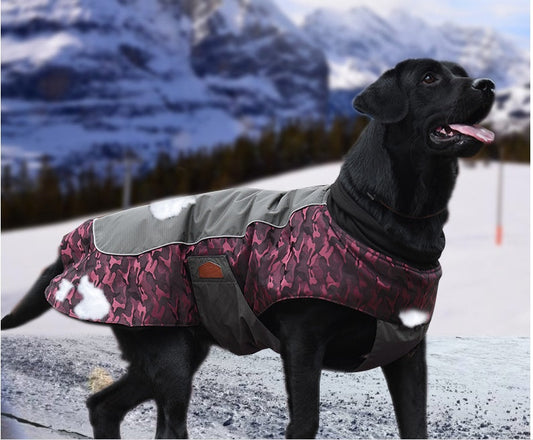 HKM-329299 Winter Sports Jacket for Medium and Large Dogs - Windproof and Warm in Army Green, Sapphire Blue, Fuchsia