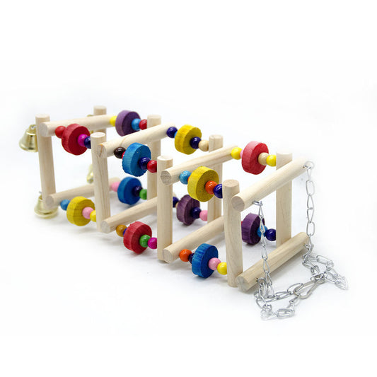 HKM-332179 Wooden Amusement Park Swing Stand for Parakeets and Parrots - 45x10cm