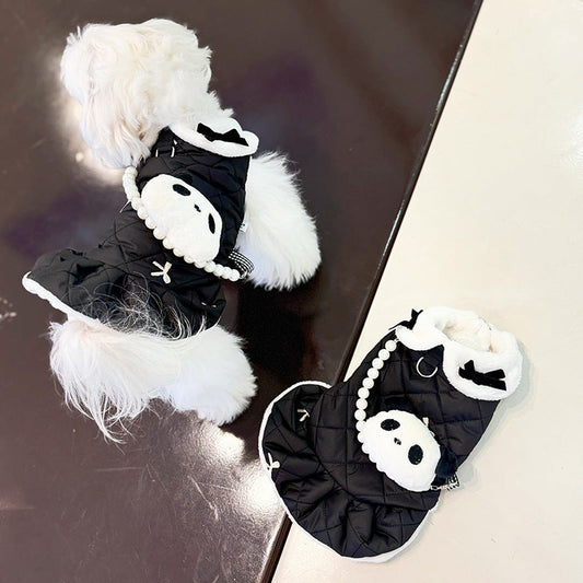 HKM-332883 Classic Panda Pullover Dress for Dogs and Cats – Cotton-Padded Casual Pet Clothing in Multiple Sizes