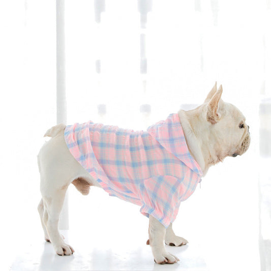 HKM-334995 Plaid Teddy Dog Jacket for Schnauzers in Green and Pink, Cotton Material