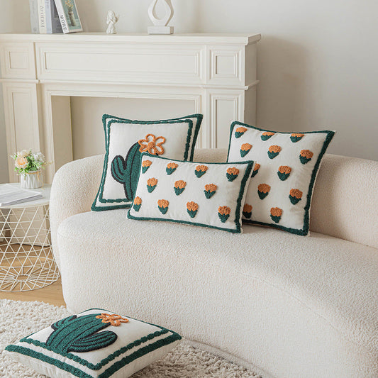 HKM-337491 Cactus and Flower Tufted Throw Pillow Cover, 45x45cm and 30x50cm Options