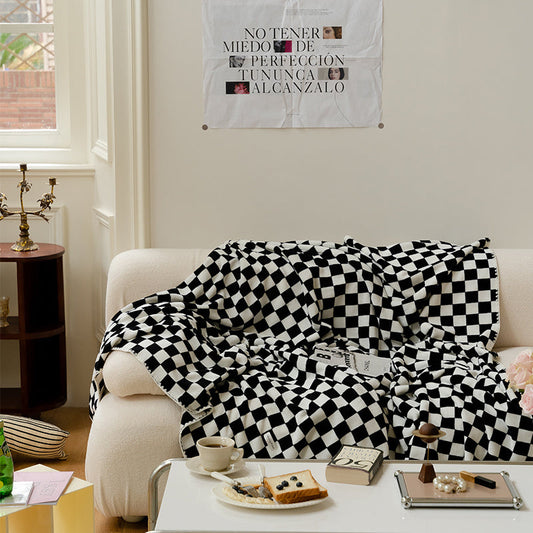 HKM-343443 Checkerboard Double-Sided Milk Fleece Blanket in Multiple Colors and Sizes