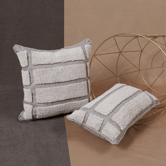 HKM-343507 Geometric Circle Tufted Pillow Cover in Cotton-Linen Blend, 45x45cm