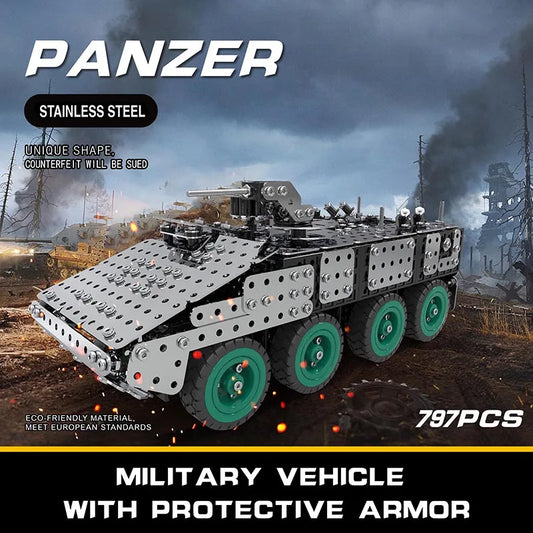 HKM-344019 Metal Military Armored Car Model Kit - 797 PCS Stainless Steel 3D Construction Puzzle Toy for Ages 8 and Up